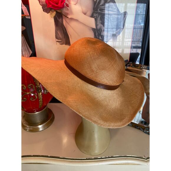 vintage 1960s wide brim straw hat Mr John natural 40s style cartwheel 60s summer - Picture 7 of 12